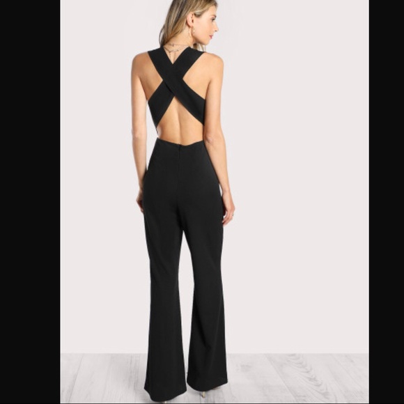 Elegant Flare Jumpsuit with Criss Cross Back - Picture 3 of 8